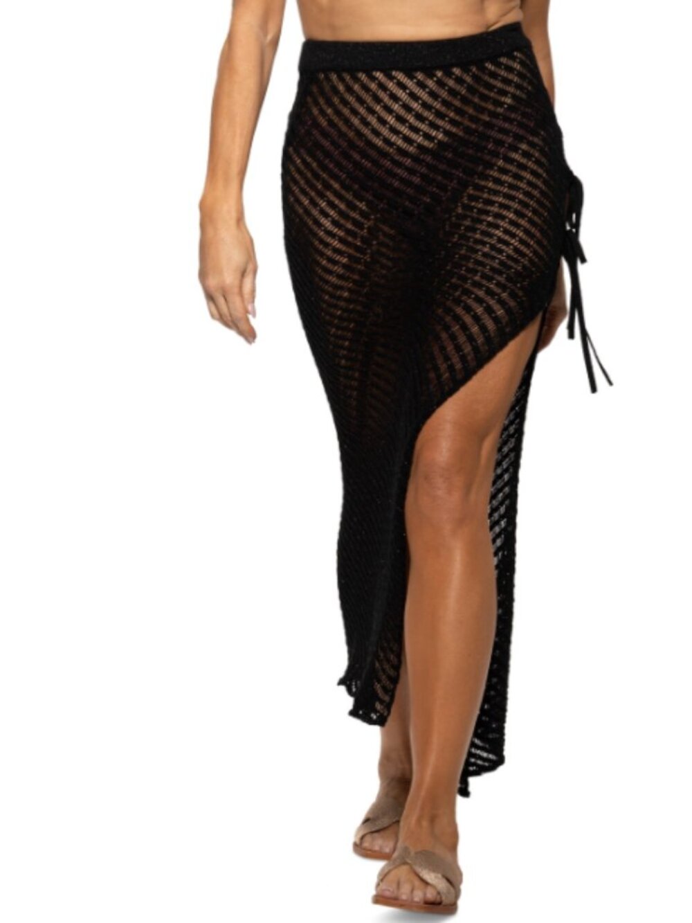 Dotti Women's Crochet Side-Tie Cover-up Maxi Skirt Black Size M 12000